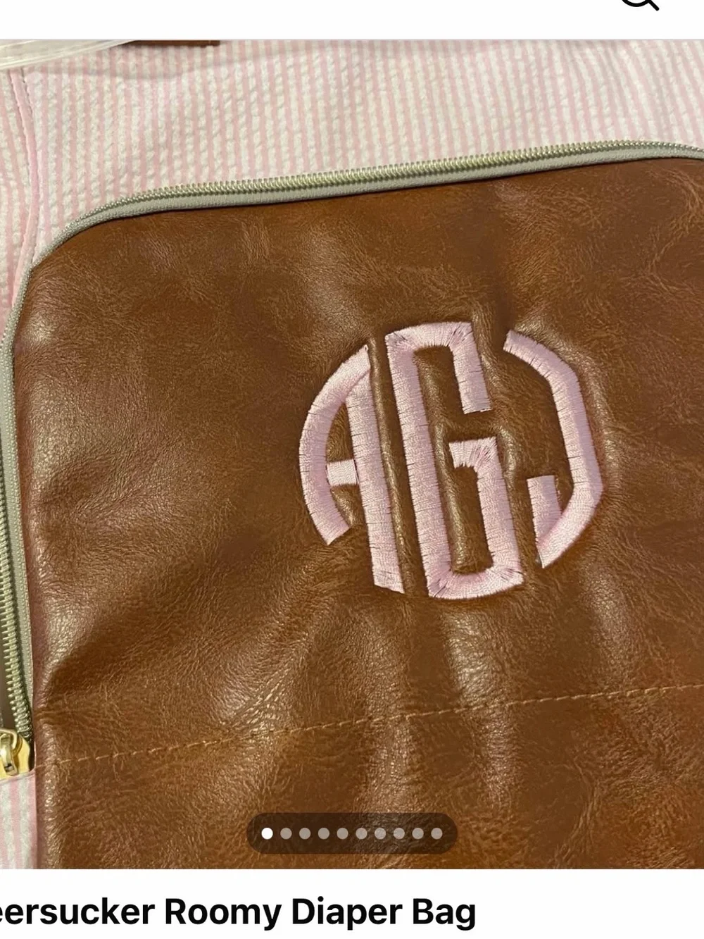 Unused Diaper Bag Roomy Monogrammed Seersucker & Pink Embroidery